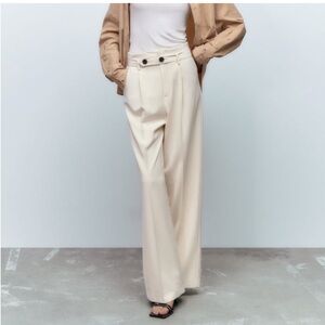 NWT Zara high waisted button belt paper bag/wide leg pants size XS